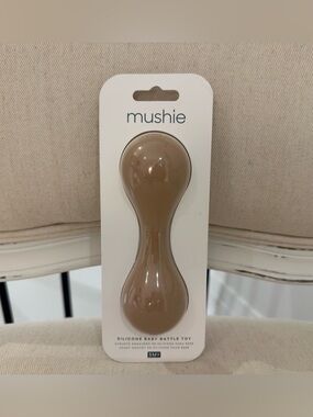 NWT Mushie Silicone Baby Rattle - Easy-to-Hold Sensory Toy in Natural